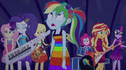 Size: 300x168 | Tagged: safe, screencap, character:applejack, character:fluttershy, character:pinkie pie, character:rainbow dash, character:rarity, character:sunset shimmer, character:twilight sparkle, character:twilight sparkle (scitwi), species:eqg human, equestria girls:spring breakdown, g4, my little pony:equestria girls, eyes closed, eyeshadow, female, lidded eyes, makeup, photo, picture for breezies