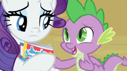 Size: 1600x900 | Tagged: safe, screencap, character:rarity, character:spike, species:dragon, species:pony, episode:dragon dropped, g4, my little pony: friendship is magic, awww, comic book, happy, sad, winged spike