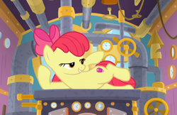 Size: 760x492 | Tagged: safe, screencap, character:apple bloom, species:earth pony, species:pony, episode:growing up is hard to do, g4, my little pony: friendship is magic, bow, cropped, cutie mark, draw me like one of your french girls, female, hair bow, lidded eyes, mare, older, older apple bloom, side, smiling, smirk, solo, the cmc's cutie marks