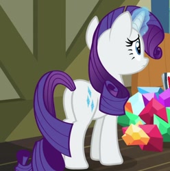 Size: 800x808 | Tagged: safe, screencap, character:rarity, species:pony, species:unicorn, episode:dragon dropped, g4, my little pony: friendship is magic, butt, cropped, female, mare, plot, solo