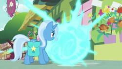 Size: 1280x720 | Tagged: safe, screencap, character:trixie, species:pony, species:unicorn, episode:student counsel, female, magic, mare, saddle bag, solo, teleportation