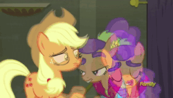 Size: 1280x720 | Tagged: safe, screencap, character:applejack, character:plaid stripes, species:pony, episode:the saddle row review, g4, my little pony: friendship is magic, animated, discovery family logo, sound, webm