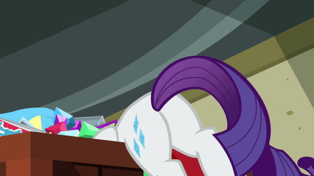 Size: 640x360 | Tagged: safe, screencap, character:rarity, species:pony, episode:dragon dropped, g4, my little pony: friendship is magic, animated, box, butt, female, gif, loop, plot, rearity, solo