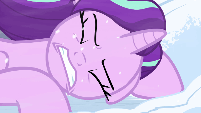 Size: 640x360 | Tagged: safe, screencap, character:starlight glimmer, species:pony, species:unicorn, episode:the ending of the end, g4, my little pony: friendship is magic, animated, blizzard, changeling slime, defeated, eyes closed, female, gif, gritted teeth, i've seen enough hentai to know where this is going, mare, offscreen character, snow, snowfall, solo, tentacles, unconscious, windswept mane