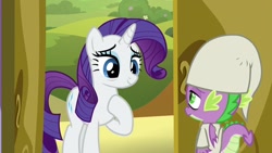Size: 1920x1080 | Tagged: safe, screencap, character:rarity, character:spike, species:dragon, species:pony, episode:dragon dropped, g4, my little pony: friendship is magic, clothing, hat, nightcap, tired, winged spike