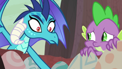 Size: 1920x1080 | Tagged: safe, screencap, character:princess ember, character:spike, species:dragon, episode:sweet and smoky, g4, my little pony: friendship is magic, claws, dragon egg, dragoness, duo, female, male, winged spike