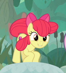 Size: 395x438 | Tagged: safe, screencap, character:apple bloom, species:earth pony, species:pony, episode:growing up is hard to do, g4, my little pony: friendship is magic, adorabloom, cropped, crouching, cute, cutie mark, excited, female, hopping, mare, older, older apple bloom, smiling, solo, the cmc's cutie marks