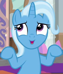 Size: 792x928 | Tagged: safe, screencap, character:trixie, species:pony, species:unicorn, episode:a horse shoe-in, g4, my little pony: friendship is magic, cropped, female, looking up, mare, raised hooves, solo