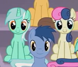 Size: 268x232 | Tagged: safe, screencap, character:blues, character:bon bon, character:lyra heartstrings, character:noteworthy, character:sweetie drops, species:pony, episode:the summer sun setback, g4, my little pony: friendship is magic, cropped