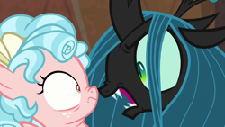 Size: 1280x720 | Tagged: safe, screencap, character:cozy glow, character:queen chrysalis, species:changeling, species:pegasus, species:pony, episode:frenemies, g4, my little pony: friendship is magic, angry, boop, female, filly, former queen chrysalis