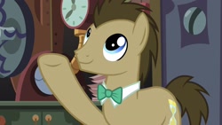 Size: 1920x1080 | Tagged: safe, screencap, character:doctor whooves, character:time turner, species:earth pony, species:pony, episode:a horse shoe-in, g4, my little pony: friendship is magic, bow tie, cute, male, outstretched hoof, smiling, solo, stallion