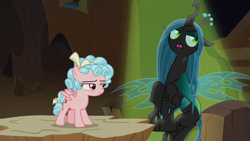 Size: 1280x720 | Tagged: safe, screencap, character:cozy glow, character:queen chrysalis, episode:frenemies, g4, my little pony: friendship is magic, bored, cozy glow is not amused, female, queen chrysalis is not amused, unamused