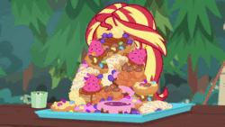 Size: 1920x1080 | Tagged: safe, screencap, character:sunset shimmer, episode:wake up!, g4, my little pony:equestria girls, animated, junk food, no sound, stuffing, this will end in type 2 diabetes, wake up!: pinkie pie, webm