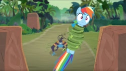 Size: 1680x946 | Tagged: safe, screencap, character:ahuizotl, character:rainbow dash, species:pegasus, species:pony, episode:daring doubt, g4, my little pony: friendship is magic, duo, female, mare, rainbond dash, tied up, vine