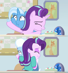 Size: 4642x5000 | Tagged: safe, artist:limedazzle, screencap, character:starlight glimmer, character:trixie, episode:a horse shoe-in, g4, my little pony: friendship is magic, my little pony:equestria girls, absurd resolution, duo, equestria girls interpretation, female, hug, puffy cheeks, redraw, scene interpretation, screencap reference