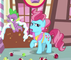 Size: 615x519 | Tagged: safe, screencap, character:cup cake, character:spike, species:dragon, species:earth pony, species:pony, episode:the big mac question, g4, my little pony: friendship is magic, cropped, duo, female, male, mare, spike is not amused, unamused, winged spike