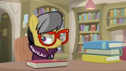 Size: 1920x1080 | Tagged: safe, screencap, character:a.k. yearling, species:pony, episode:daring doubt, g4, my little pony: friendship is magic, book, glasses, solo