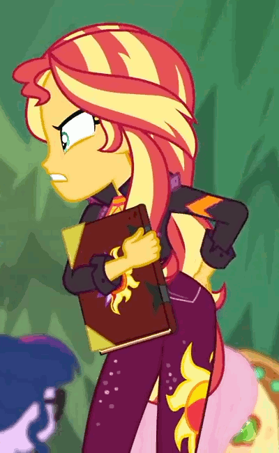 Size: 400x650 | Tagged: safe, screencap, character:applejack, character:fluttershy, character:sunset shimmer, character:twilight sparkle, character:twilight sparkle (scitwi), species:eqg human, equestria girls:sunset's backstage pass, g4, my little pony:equestria girls, animated, backstage pass, butt rub, butt touch, cropped, out of context, smooth as butter, solo focus