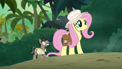 Size: 1920x1080 | Tagged: safe, screencap, character:doctor caballeron, character:fluttershy, species:pony, episode:daring doubt, g4, my little pony: friendship is magic, clothing, hat, saddle bag