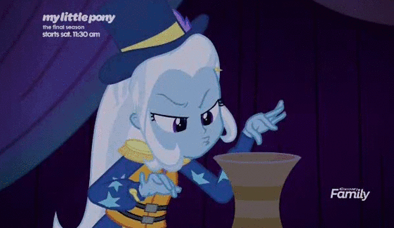 Size: 561x325 | Tagged: safe, screencap, character:trixie, equestria girls:spring breakdown, g4, my little pony:equestria girls, animated, discovery family logo, magic trick, solo