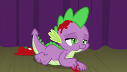 Size: 1280x720 | Tagged: safe, screencap, character:spike, species:dragon, episode:horse play, g4, my little pony: friendship is magic, food, misleading thumbnail, not blood, solo, tomato