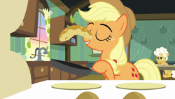 Size: 1280x720 | Tagged: safe, screencap, character:applejack, character:goldie delicious, episode:going to seed, g4, my little pony: friendship is magic, food, pancakes