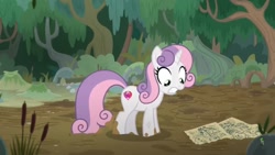Size: 1280x720 | Tagged: safe, screencap, character:sweetie belle, species:pony, episode:growing up is hard to do, g4, my little pony: friendship is magic, map, mud, muddy, older, older sweetie belle, quicksand, solo, swamp