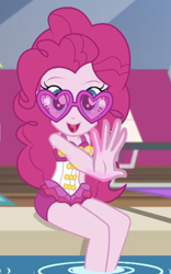 Size: 668x1068 | Tagged: safe, screencap, character:pinkie pie, episode:i'm on a yacht, g4, my little pony:equestria girls, clothing, cropped, cute, diapinkes, solo, sunglasses, swimsuit
