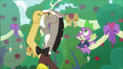 Size: 1920x1080 | Tagged: safe, screencap, character:discord, character:spike, episode:the big mac question, g4, my little pony: friendship is magic, animated, apple, food, living apple, singing, sound, webm