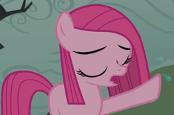 Size: 1092x724 | Tagged: safe, screencap, character:pinkamena diane pie, character:pinkie pie, species:pony, episode:the cutie mark chronicles, g4, my little pony: friendship is magic, blank flank, female, filly, filly pinkie pie, rock farm, sweat, younger