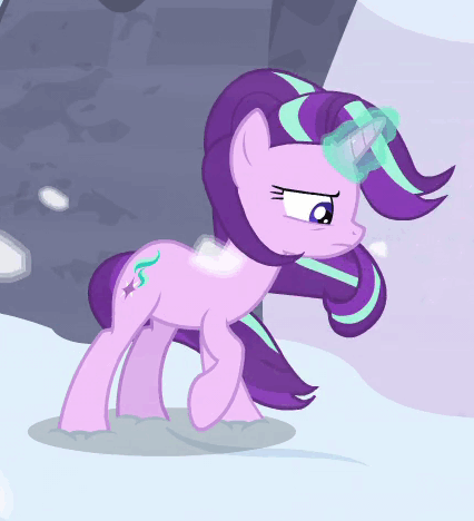 Size: 426x468 | Tagged: safe, screencap, character:starlight glimmer, species:pony, species:unicorn, episode:the ending of the end, g4, my little pony: friendship is magic, animated, cropped, snow, solo, wind, windswept mane