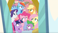 Size: 1673x944 | Tagged: safe, screencap, character:applejack, character:fluttershy, character:pinkie pie, character:rainbow dash, character:rarity, character:spike, character:twilight sparkle, character:twilight sparkle (alicorn), species:alicorn, species:dragon, species:earth pony, species:pegasus, species:pony, species:unicorn, episode:the ending of the end, g4, my little pony: friendship is magic, mane six