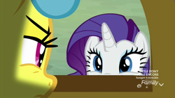 Size: 1920x1080 | Tagged: safe, screencap, character:lemon hearts, character:rarity, species:pony, species:unicorn, episode:the ending of the end, g4, my little pony: friendship is magic, cute, peeking, squint