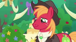 Size: 1920x1080 | Tagged: safe, screencap, character:big mcintosh, species:pony, episode:the big mac question, g4, my little pony: friendship is magic, apple, apple tree, clothing, hat, solo, suit, tree