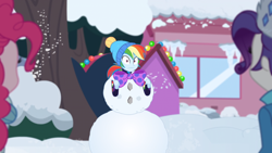 Size: 1164x655 | Tagged: safe, screencap, character:pinkie pie, character:rainbow dash, character:rarity, equestria girls:holidays unwrapped, g4, my little pony:equestria girls, plusplus, snow, snowman