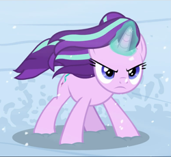 Size: 1023x941 | Tagged: safe, screencap, character:starlight glimmer, species:pony, species:unicorn, episode:the ending of the end, g4, my little pony: friendship is magic, badass, cropped, crouching, determined, female, glowing horn, horn, magic, mare, snow, solo