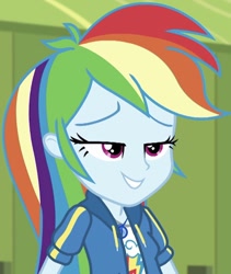 Size: 686x814 | Tagged: safe, screencap, character:rainbow dash, equestria girls:holidays unwrapped, g4, my little pony:equestria girls, beautiful, cropped, extra lashes, geode of super speed, magical geodes, smiling, solo