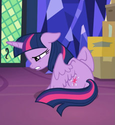 Size: 595x648 | Tagged: safe, screencap, character:twilight sparkle, character:twilight sparkle (alicorn), species:alicorn, species:pony, episode:the last problem, g4, my little pony: friendship is magic, cropped, floppy ears, looking down, narrowed eyes, sad face, sitting, solo, spread wings, wings