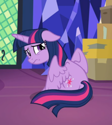 Size: 588x656 | Tagged: safe, screencap, character:twilight sparkle, character:twilight sparkle (alicorn), species:alicorn, species:pony, episode:the last problem, g4, my little pony: friendship is magic, cropped, cute, floppy ears, looking back, sad, sad face, sadorable, sitting, solo, wavy mouth, wings