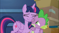 Size: 1672x938 | Tagged: safe, screencap, character:spike, character:twilight sparkle, character:twilight sparkle (alicorn), species:alicorn, species:pony, episode:the last problem, g4, my little pony: friendship is magic, cropped, cute, duo, eyes closed, hug, mama twilight, smiling, snuggling, spikabetes, squishy cheeks, twiabetes