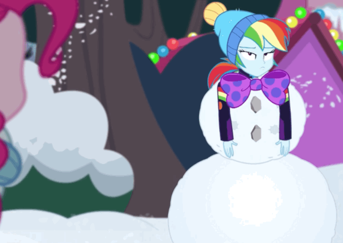 Size: 705x500 | Tagged: safe, screencap, character:pinkie pie, character:rainbow dash, equestria girls:holidays unwrapped, g4, my little pony:equestria girls, animated, falling, snowman