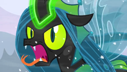 Size: 1366x768 | Tagged: safe, screencap, character:queen chrysalis, species:changeling, episode:the ending of the end, g4, my little pony: friendship is magic, angry, faec, hissing, scary, solo, tongue out, ultimate chrysalis
