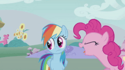 Size: 1280x720 | Tagged: safe, screencap, character:pinkie pie, character:rainbow dash, species:earth pony, species:pegasus, species:pony, episode:dragonshy, g4, my little pony: friendship is magic, animated, duo, female, mare, roar, sound, webm