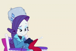 Size: 1600x1080 | Tagged: safe, screencap, character:rainbow dash, character:rarity, equestria girls:holidays unwrapped, g4, my little pony:equestria girls, animated, blizzard or bust, clothing, cropped, knitting, loop, perfect loop, shrug, sound, webm, winter outfit