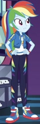Size: 186x576 | Tagged: safe, screencap, character:rainbow dash, equestria girls:holidays unwrapped, g4, my little pony:equestria girls, canterlot mall, cropped, geode of super speed, hands on hip, magical geodes, solo