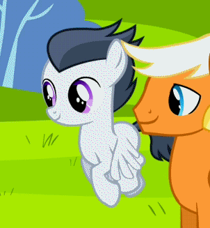Size: 302x327 | Tagged: safe, screencap, character:emerald green, character:green gem, character:rumble, species:pegasus, species:pony, episode:hurricane fluttershy, g4, my little pony: friendship is magic, animated, colt, cropped, duo, duo male, flying, gif, male, stallion
