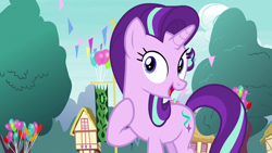 Size: 1280x720 | Tagged: safe, screencap, character:starlight glimmer, species:pony, species:unicorn, episode:triple threat, g4, my little pony: friendship is magic, cute, female, glimmerbetes, mare, open mouth, ponyville, solo