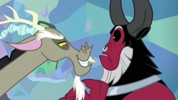 Size: 1920x1080 | Tagged: safe, screencap, character:discord, character:lord tirek, species:centaur, species:draconequus, episode:the ending of the end, g4, my little pony: friendship is magic, face to face, grin, male, smiling
