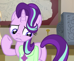 Size: 771x644 | Tagged: safe, screencap, character:starlight glimmer, species:pony, species:unicorn, episode:student counsel, butt, cash register, cropped, female, map, mare, plot, raised hoof, saddle bag, solo