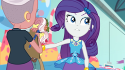 Size: 1920x1080 | Tagged: safe, screencap, character:rarity, character:vignette valencia, equestria girls:rollercoaster of friendship, g4, my little pony:equestria girls, background human, bracelet, clipboard, ear piercing, earring, female, geode of shielding, jewelry, magical geodes, pen, piercing, vignette valencia